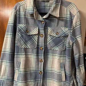 Blue and Cream Plaid Women's Utility Jacket